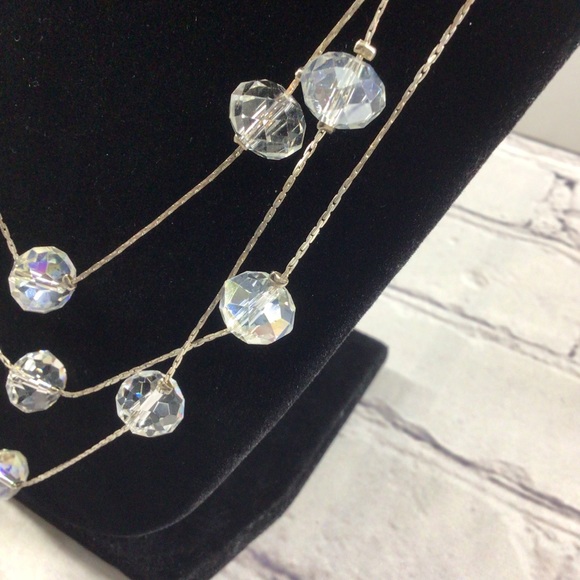 Iridescent glass crystal silver tone 3 strand sparkle necklace - Picture 2 of 7